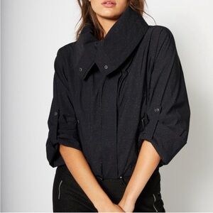Anatomie Casey Crop Jacket Black Sparkle Roll Tab Sleeve